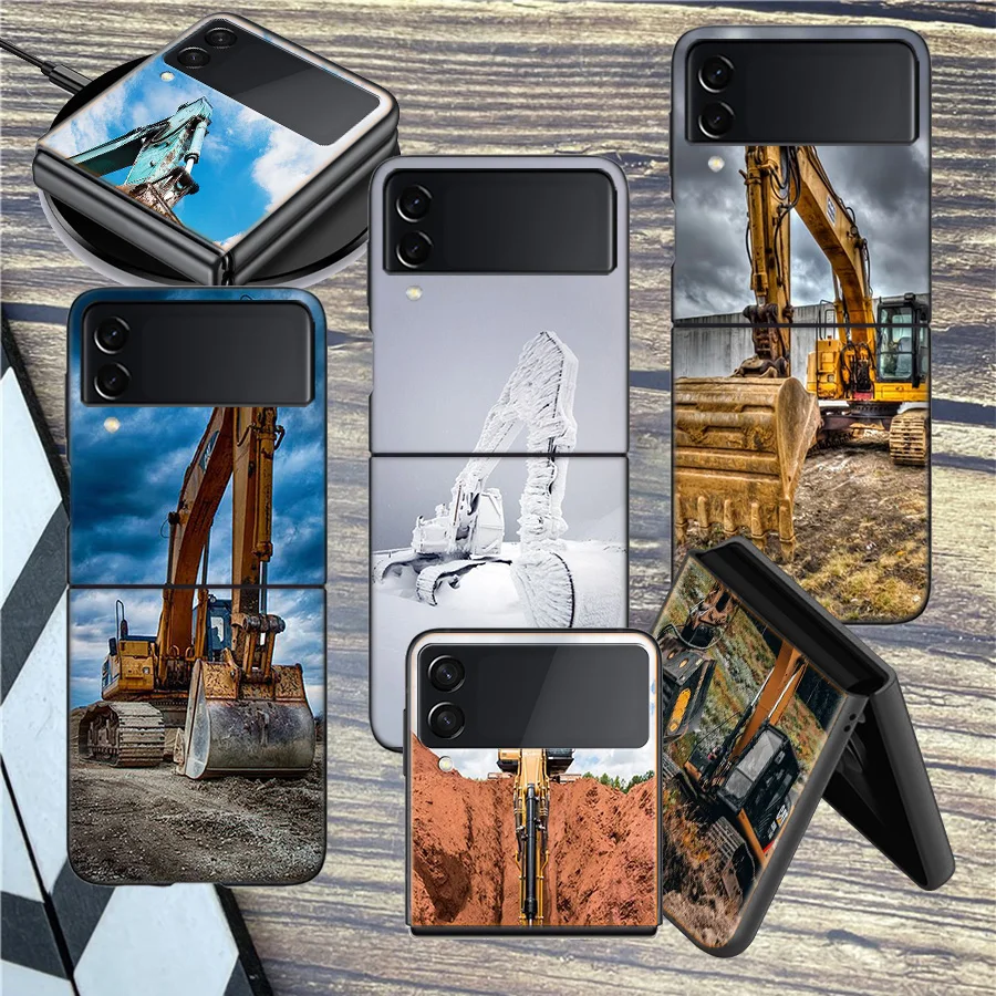 Excavating Machinery Bulldozer Man For Phone Samsung Z Flip 3 4 5 5G Cover Antiurto Hard Galaxy Z Flip 5 4 3 5G Case Cell Luxu