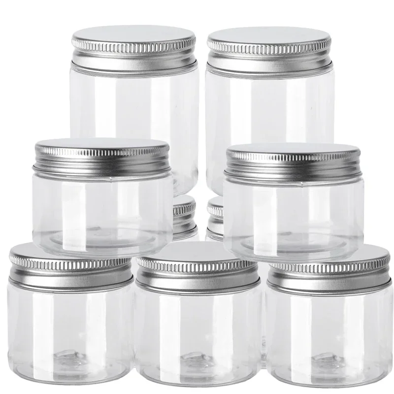 10Pcs Aluminum Cap Storage Jar Clear Food Containers Empty Cosmetic Travel Bottles Face Cream Sample Pot Round Plastic Jars