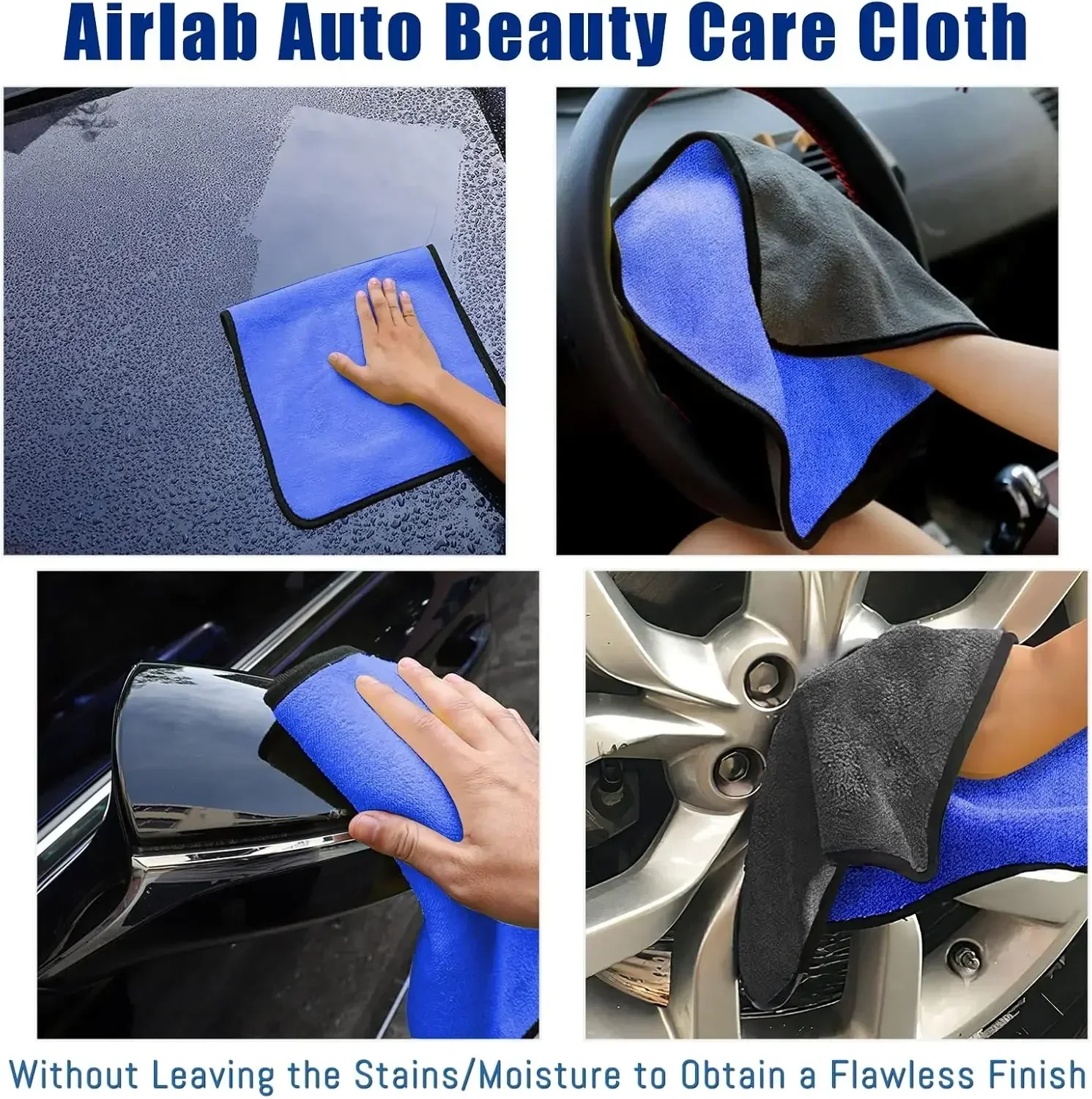1/5pcs Microfiber Car Washing Towels Soft Quick Drying Windows Mirrors Wiping Rags Home Double Layer Cleaning Cloths