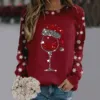 Merry Christmas Glass Snowflake Print Hoodies Round Neck Casual Loose Fit Pullover Tops Women Long Sleeve Autumn Sweatshirt 5