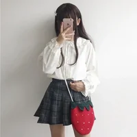 Chemise blanche à col claudine pour femme, chemisiers boutonnés, manches longues, volants mignons, style Lolita, esthétique Mori Girl, Kawaii, Y-Lolita 3