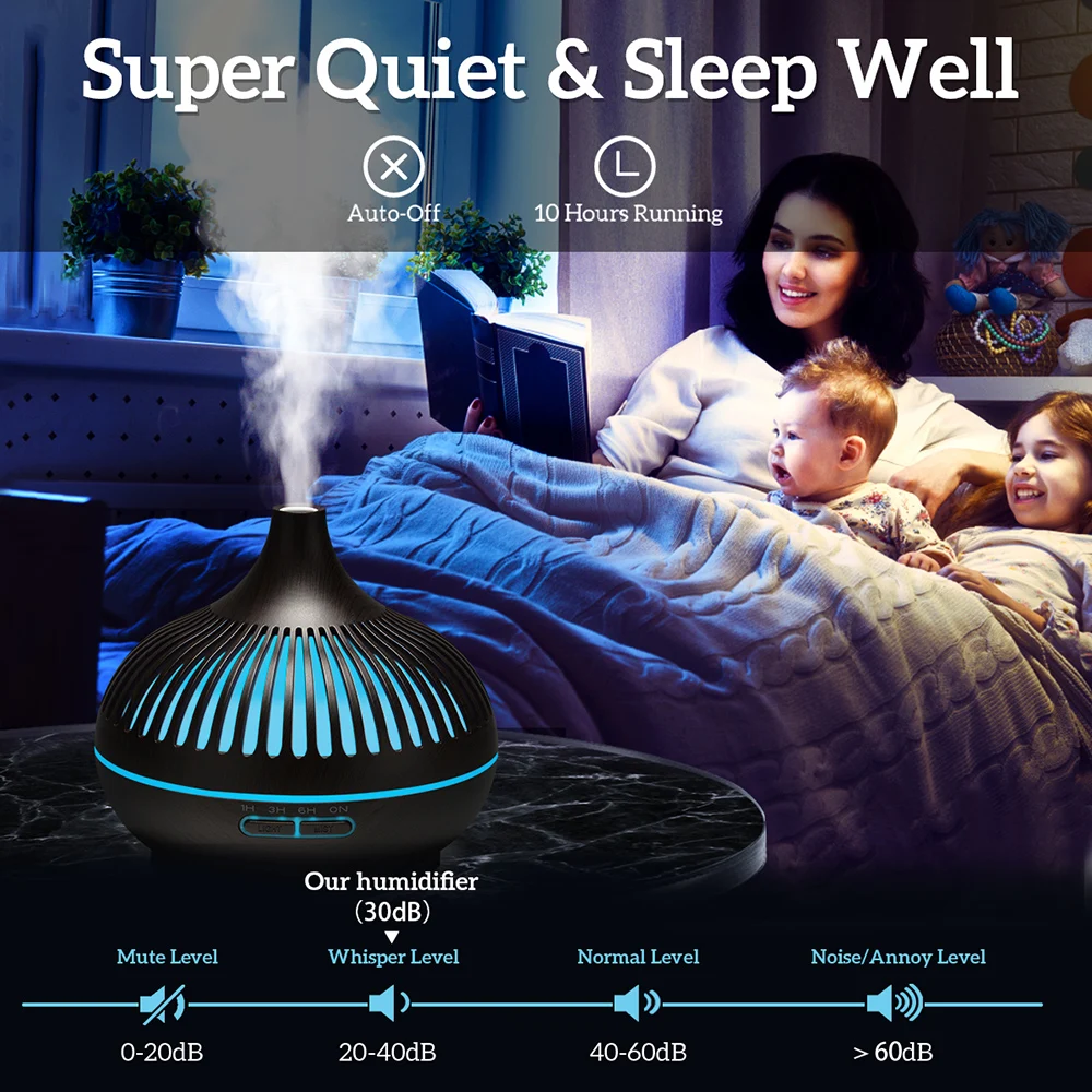 500ML Aromatherapy Essential Oil Diffuser Wood Grain Remote Control Ultrasonic Air Humidifier Cool with 7 Color LED Lights 4