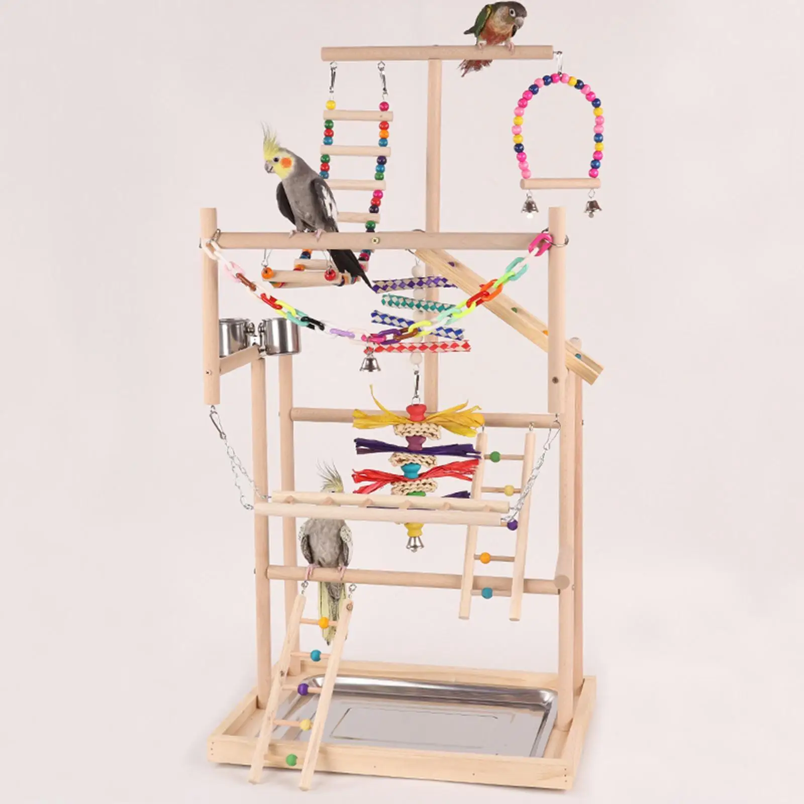 Parrot Bird Playground Wood Perch Stand Large Luxury Parrot Toy Relieving Boredom Self for Finch Small Parakeets Budgie