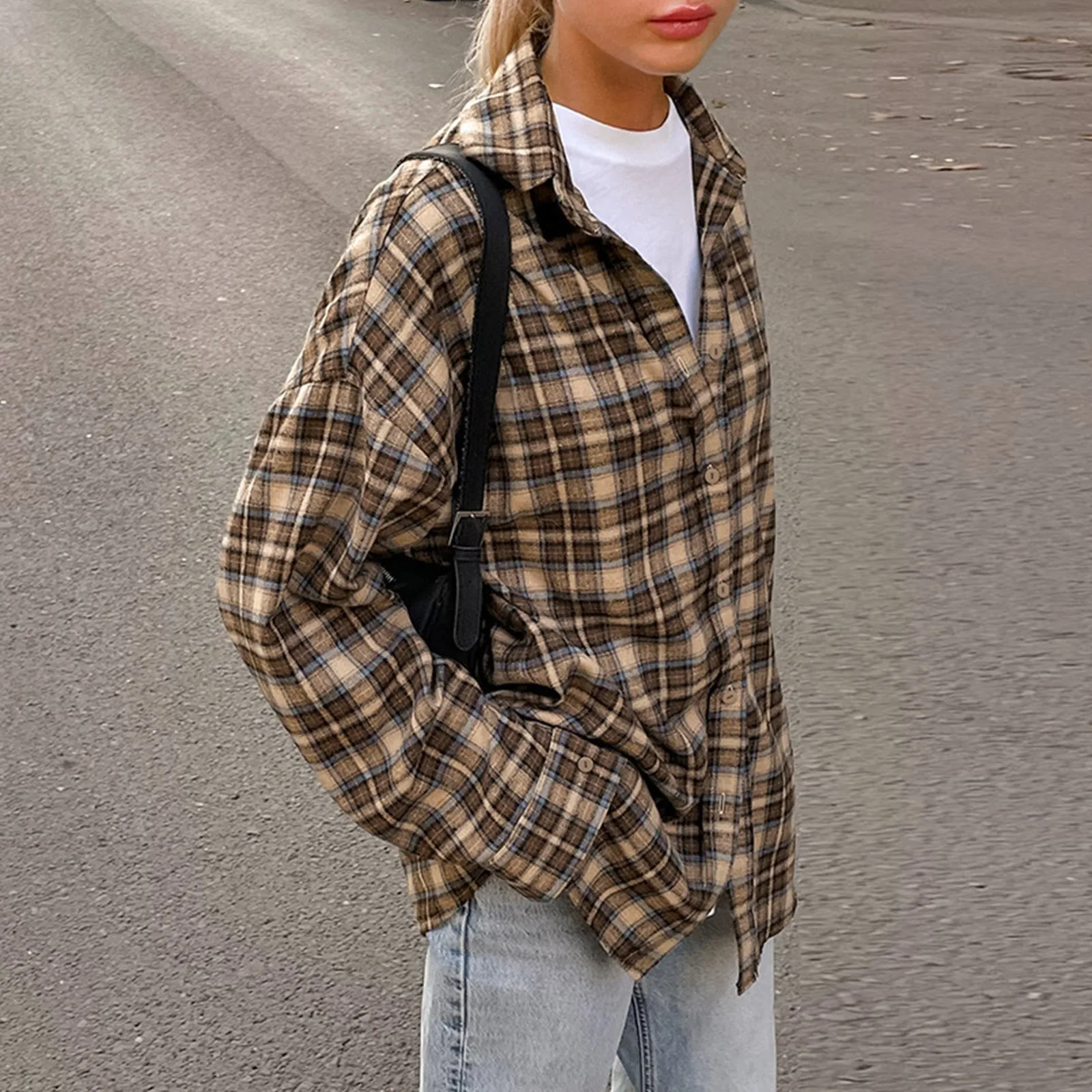 Classic Plaid Shirt Womenautumn Winter Retro Loose Casual