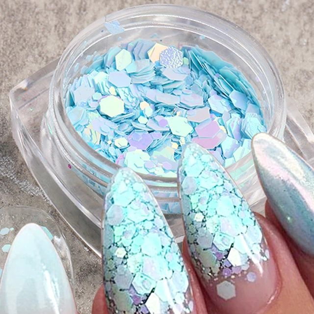 10G Sparkly White Hexagon Nail Sequins 3D Chunky Glitter Bulk Mix Flakes For Nail Art Decorations Charms Gel Polish DIY Manicure