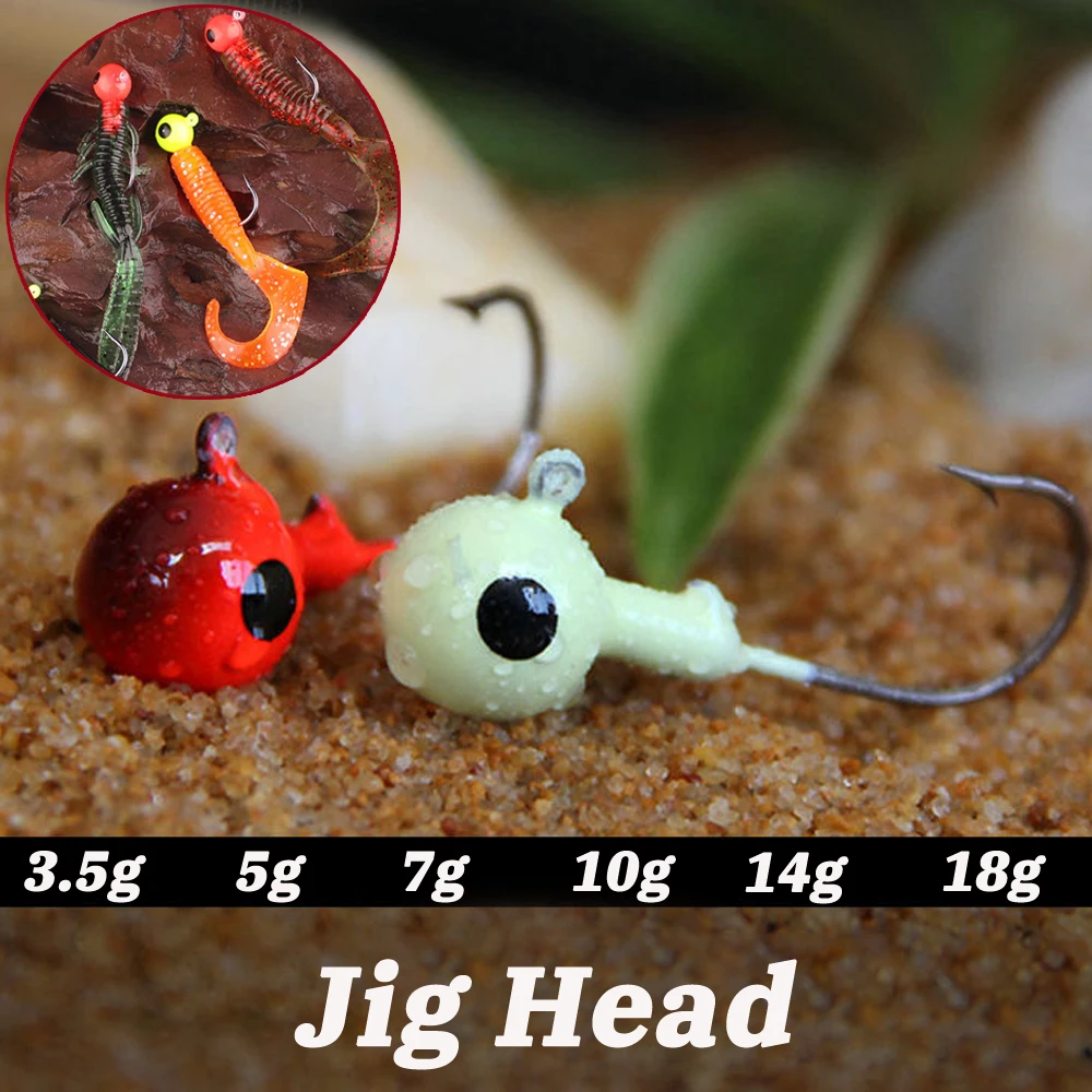 10 teile/los Metall Jig Haken 3,5g 18g Farbe 3D Auge Ball Jigging Kopf Haken Widerhaken Kurbel Schaft für weiche Köder Wurm Angeln Angelhaken – Detail 2