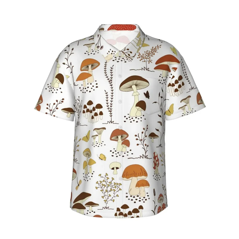 thumbnail image 1 of Camisa hawaiana divertida para hombre, con estampado de hojas de ginkgo y hongos, de manga corta, con botones, para playa, ropa informal de calle para niños y mujeres, 1 of 5