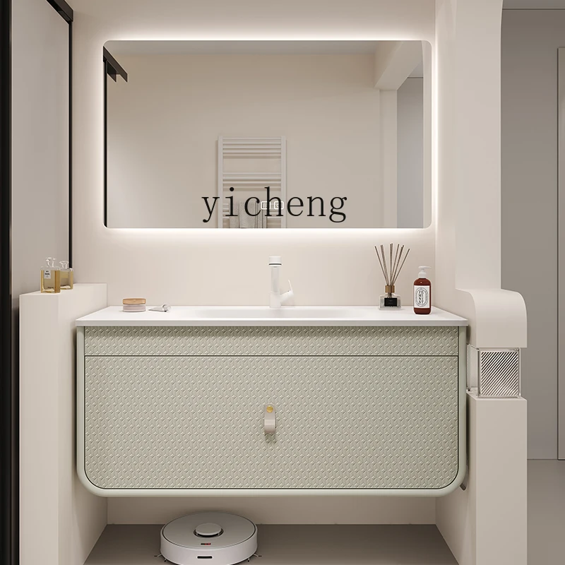 

XC Bathroom Cabinet Combination Oak Bathroom Wash Face Basin Cabinet Mirror Minimalist Intelligence