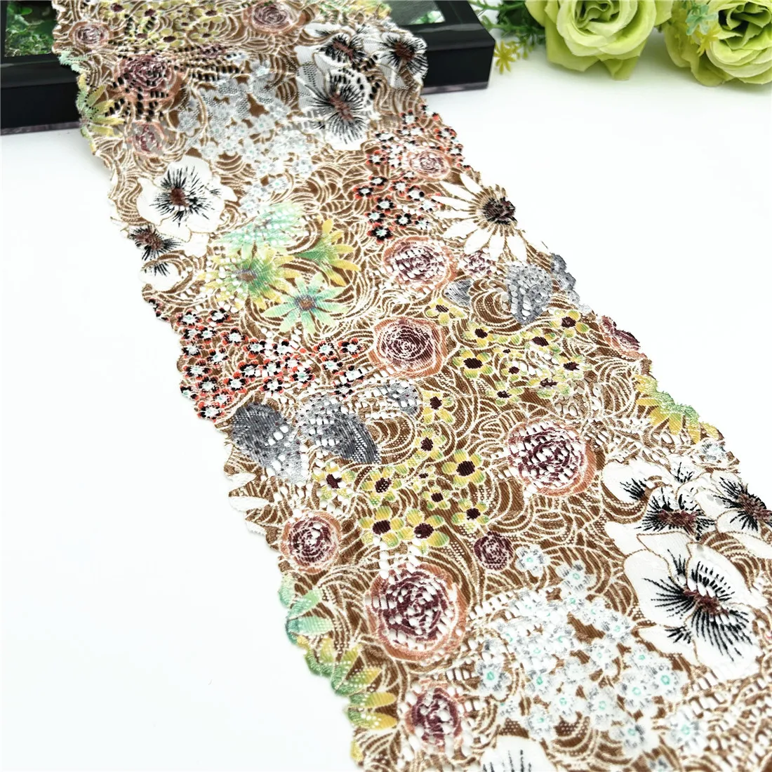 3y/lot Width 16cm Mixed Color Flower Elastic Stretch Lace Trim 1