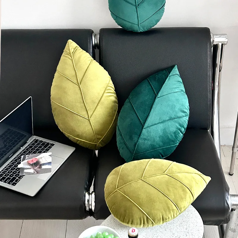 1pc Green Decorations Leaf Shaped Pillows Nordic Style Minimalist Living Room Sofas Headboard Cushions New Year's Gifts