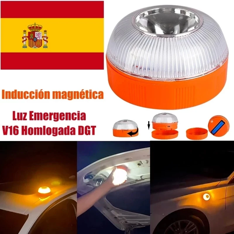 Luz Emergencia Coche Homologada DGT, Ayuda, LED, Base Imantada