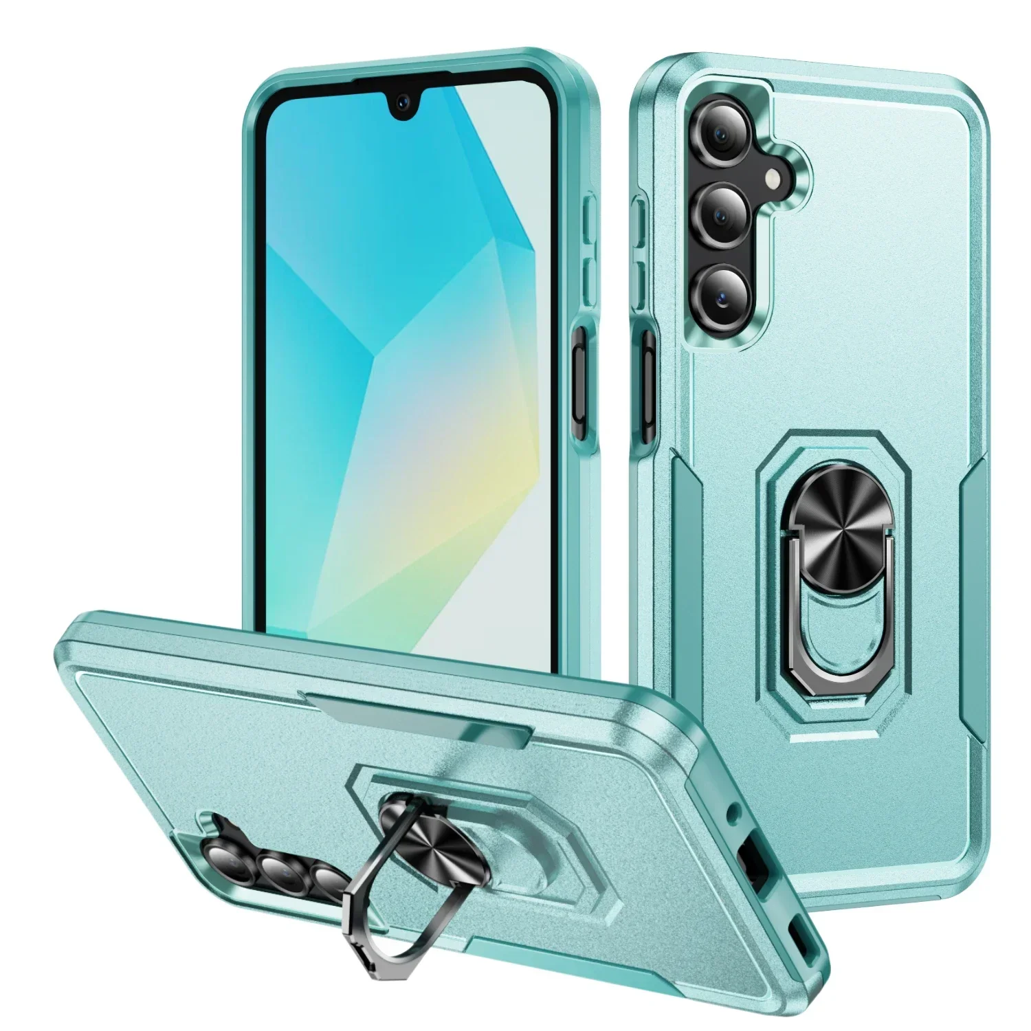 Durable Metal Ring Holder Phone Case with TPU Frame and Plastic Back Cover