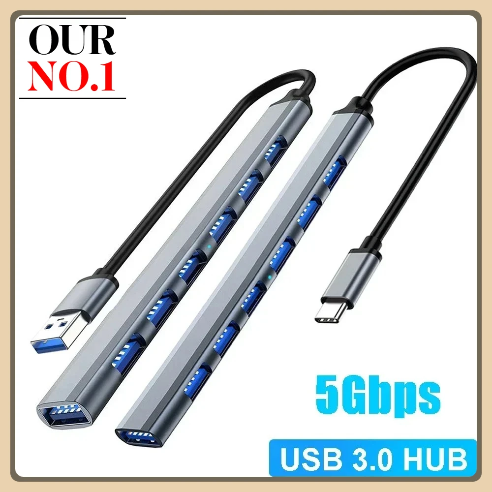 USB 3.0 HUB 7-In-1 OTG Expander Docking Station Multiport Splitter High Speed Data Transfer Adapter for PC Laptop Mouse Keyboard