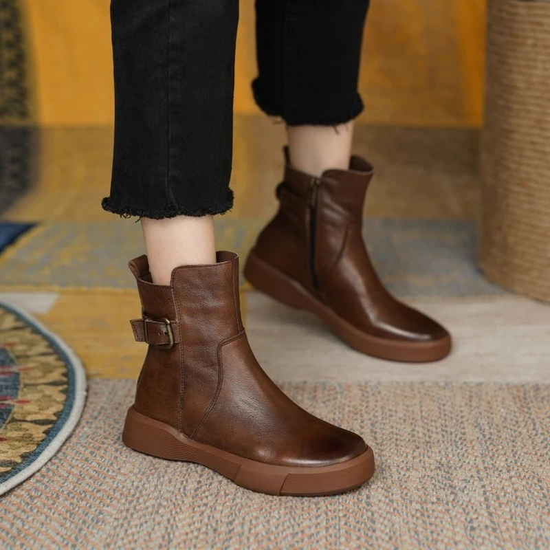 

2023 new Chelsea women's shoes Autumn-Winter women's shoes Retro casual flat ankle boots women's fashion platform ankle boots 43