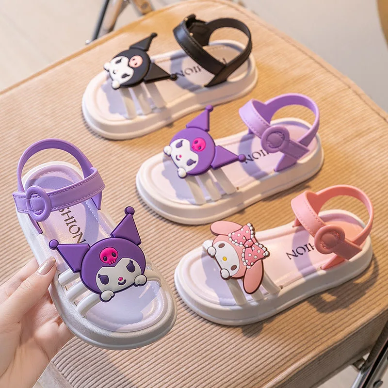 

2024 Kuromi Sandal Girls Sanrio Kawaii Anime My Melody Shoes Girly Heart Summer Cute Cartoon Babys Slipper Korean Tide Kid Gift