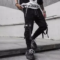 Mince Streetwear pantalons décontractés hommes rubans sarouel Jogging pantalon mâle coupe ajustée printemps Cargo pantalon multi-poches femmes pantalon K1299 4