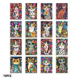 Whimsical Hand - Drawn Cat Postcard Collection - Set of 16, Perfect for Gifts and Collectibles (Mixed Color)