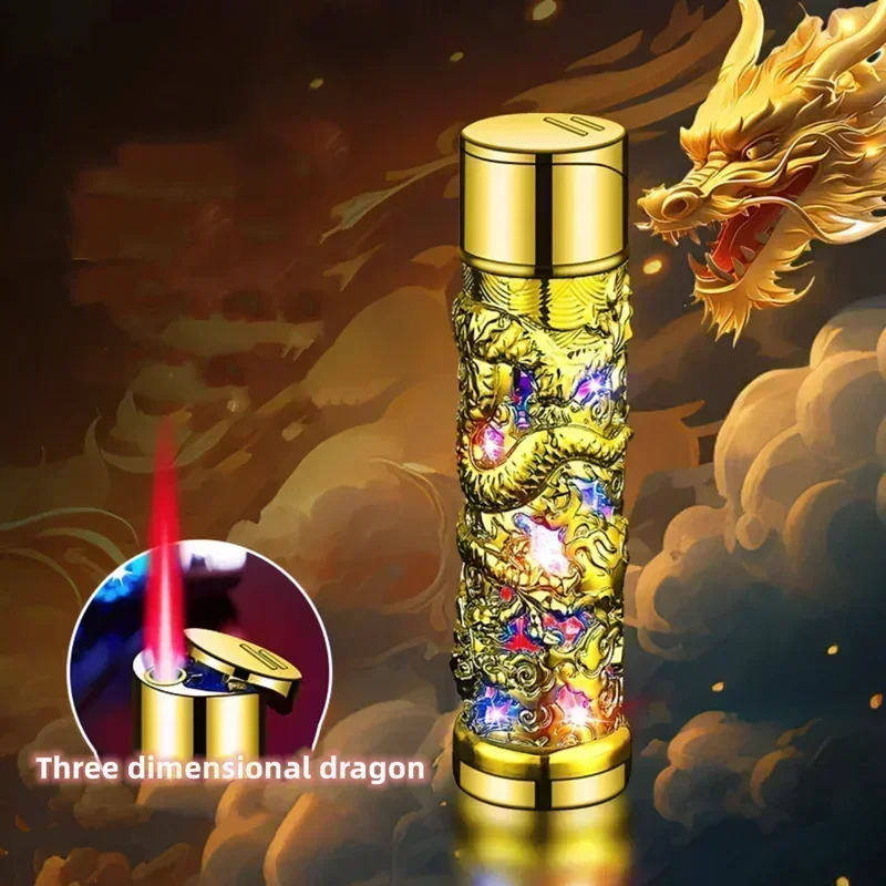 

Personalized relief Dragon Lighter, Lucky Flower Direct Spray Windproof Red Flame Igniter, Portable Mini Gift For Friends