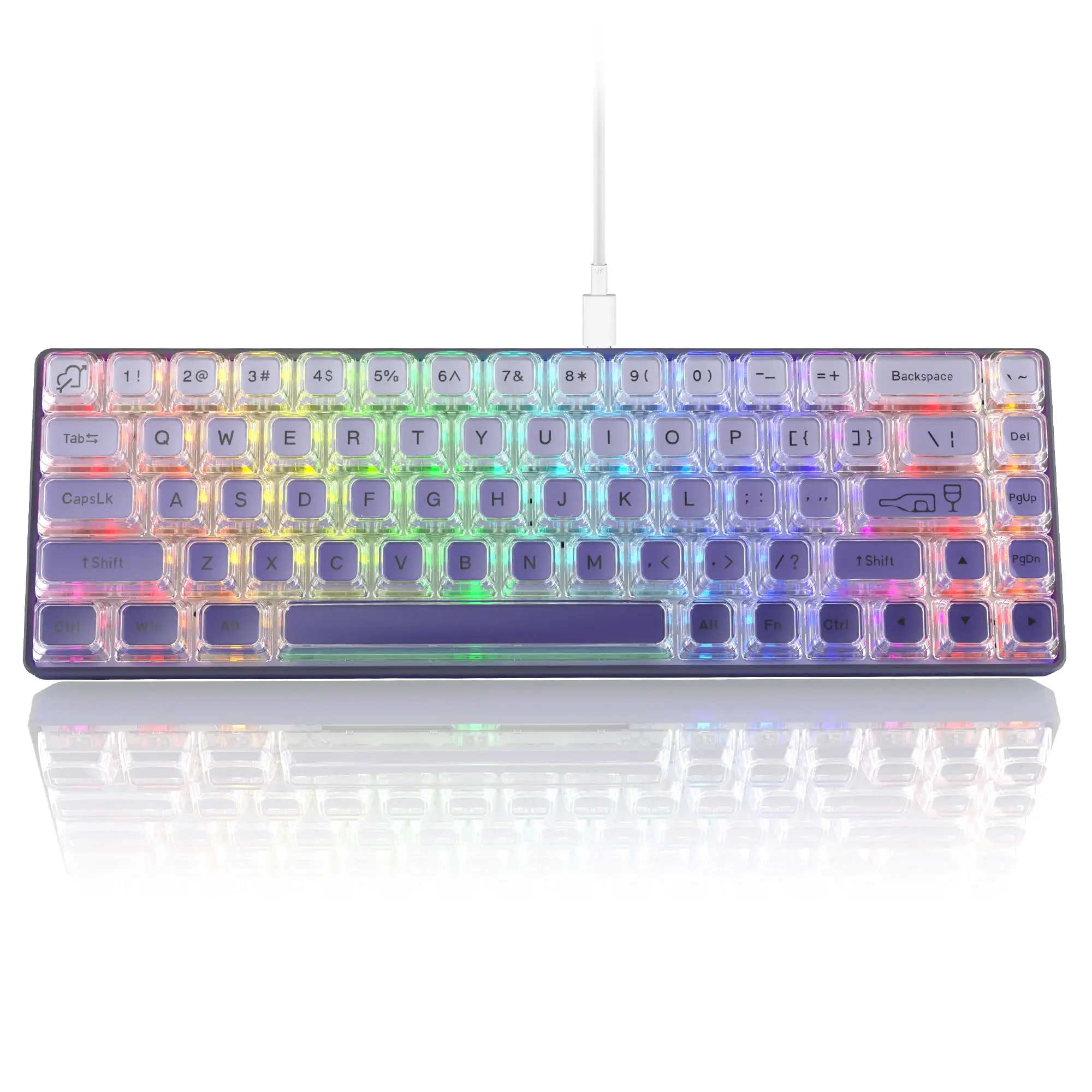 

Womier WK68 60% Purple Gaming Mechanical Keyboard Mini RGB Keyboard Hot-Swappable Keyboard Wire Pudding PBT Keycap Red Switch