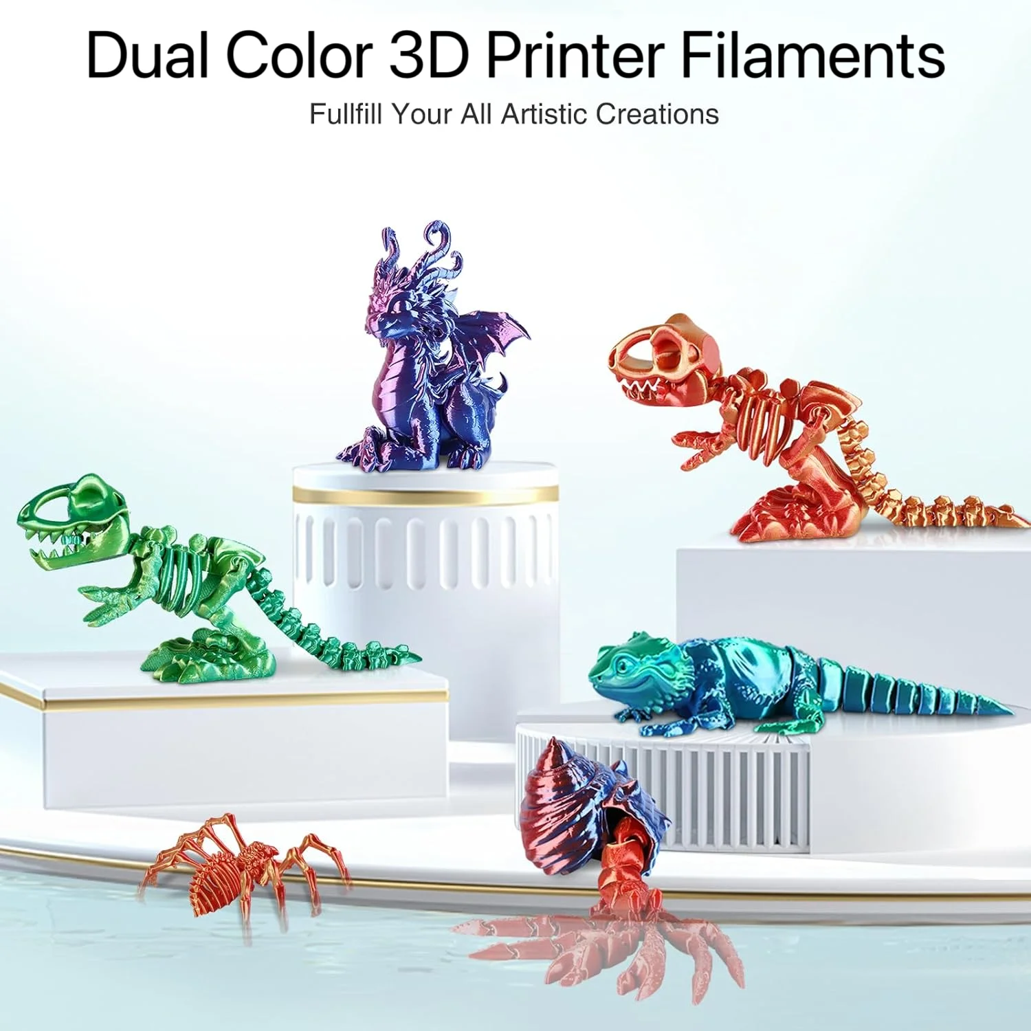 실크 PLA 필라멘트 1.75mm, 3D 프린터 필라멘트 이중 색상 공압출 필라멘트 PLA, 250g, 실크 블루 그린