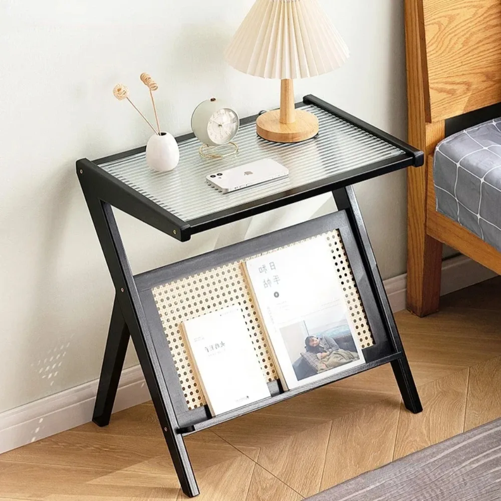 Z-shaped Mobile Cabinet Tempered Glass Countertop Simple Living Room Coffee Table Cabinet Mobile Home Tea Table Side