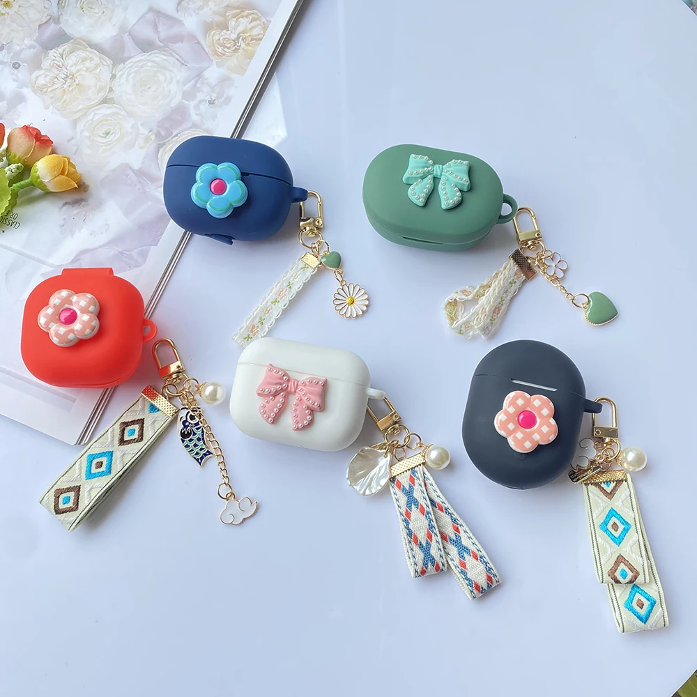 Fundas Per Jabra Elite 5 4 3 2 Custodia Flower Canvas Auricolari In Silicone Cover Per Jabra Elite 4 Active Hearphone Box Con Portachiavi