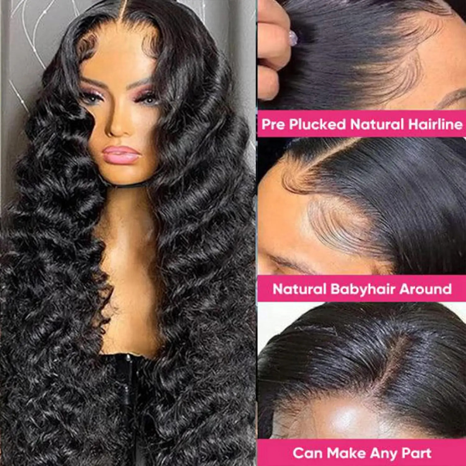 22 Inch 200%Density Deep Wave Lace Front Wigs Human Hair Glueless Wigs for Women 13x4 HD Transparent Lace Front Wigs Pre Plucked