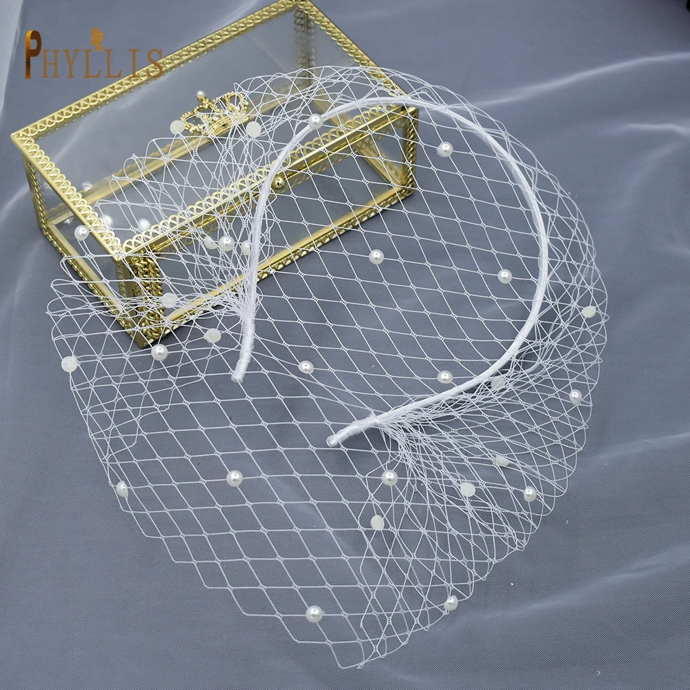 Pears Beads Bridal Birdcage Veil Accesorios para Boda Velo Novia Charming Wedding Birdcage Veil Party Headband Bridal Veil