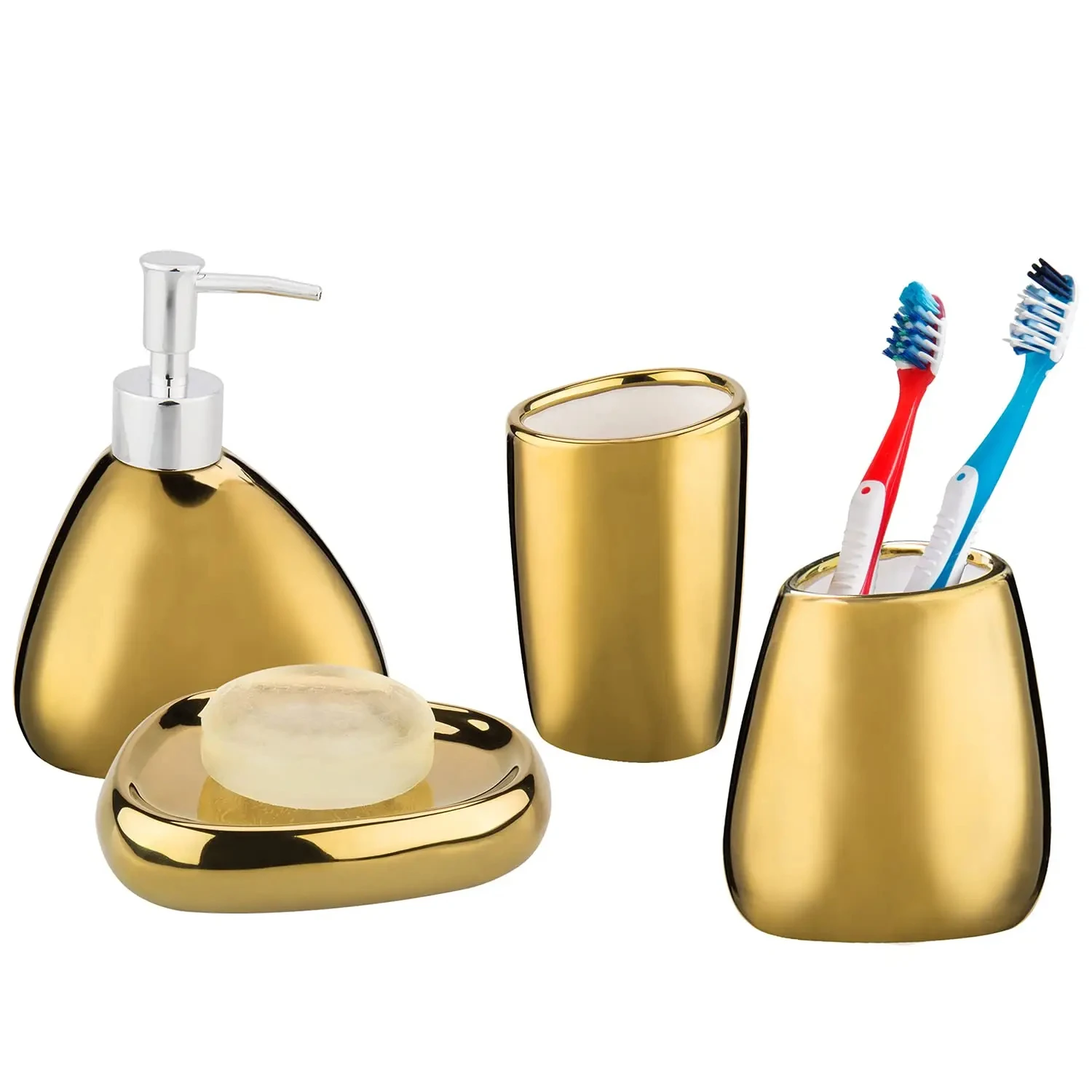 Gold Bathroom Accessory 4 Piece Set with Soap Dispenser Mouthwash Cup Toothbrush Holder And Bathroom Gift soap dispenser,bathroom accessories set