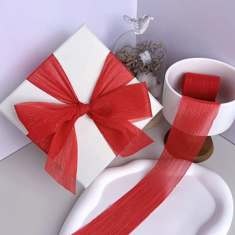Seidenband Chiffon Silber Funkelndes Knitter-Netzband Accessoires Glänzendes Knitter-Geschenkbox-Blumenbündel-Verpackungsband Schneegarnband – Detail 10