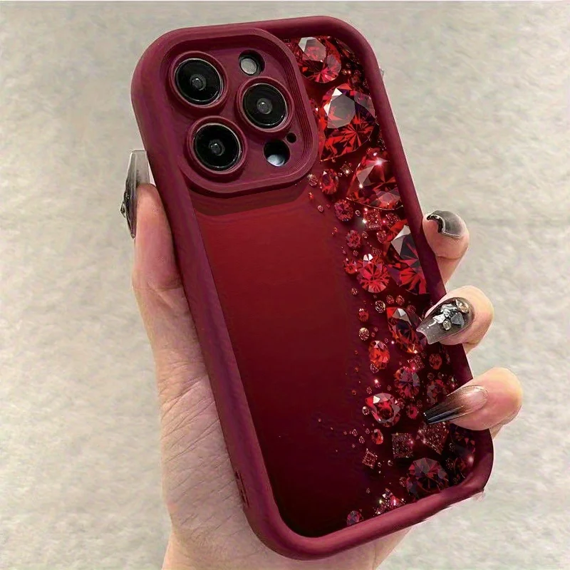 Brilliant Red Diamonds Pattern Silicone Phone Case - Soft and Stylish Cover