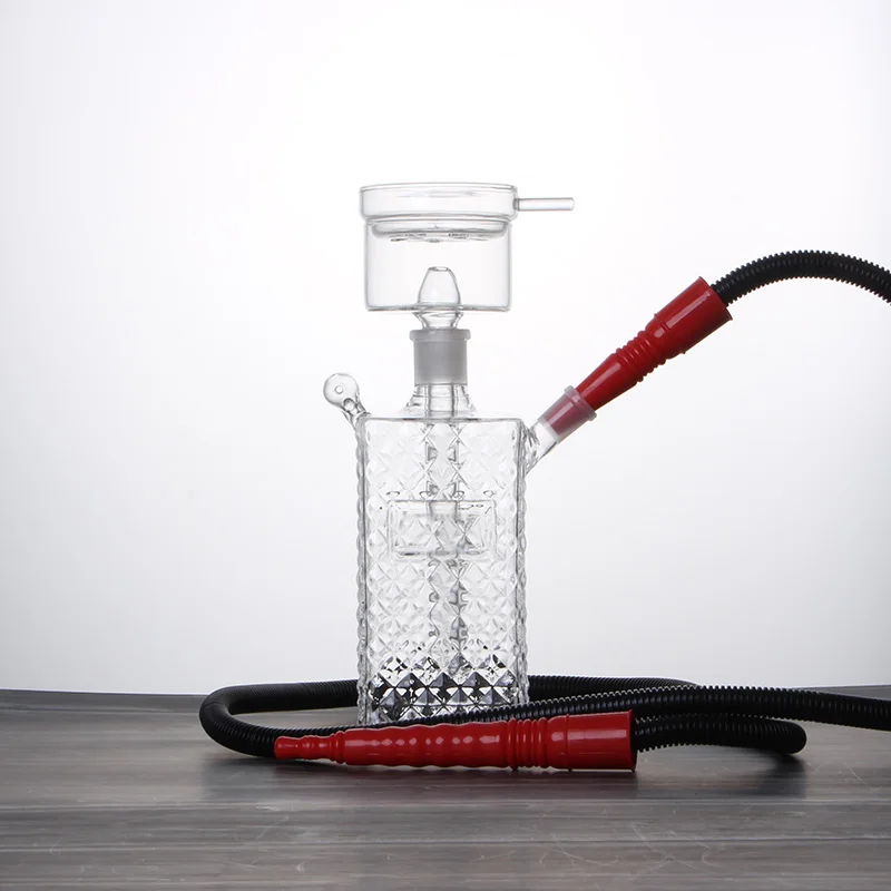 Hookah Set Travel Cube Glass Hookah Set Narguile Sheesha Chicha Nargile Cachimbas Whisky Square Bottle Shisha Big Size Bowl Charcoal Lid