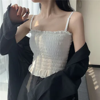 일본 여성 조끼 스트랩 민소매 탄성 허리 탱크 탑, 가슴 랩, 시크 패션 슬림 짧은 조끼, 레이디 캐미솔 탑