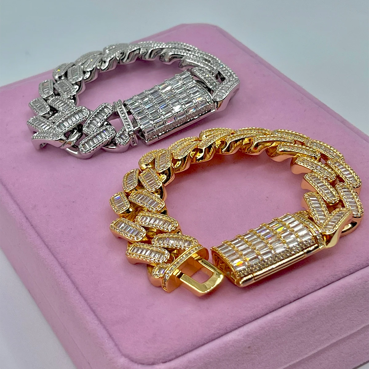 

Drip Letter Miami Baguette Cuban Chain Bracelet For Men Cubic Zirconia Link Gold Color Plated Rapper Rock Hip Hop Jewelry