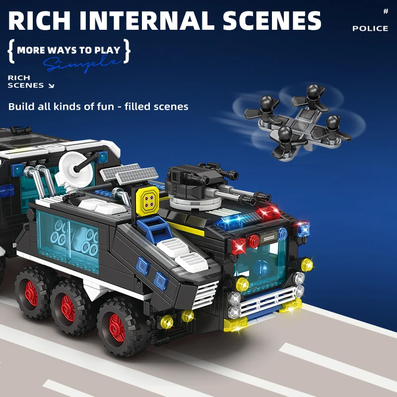 Large Military Building Blocks Set Base Vehicle Armored Car Battle Truck Police