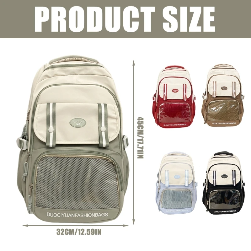 Women Transparent Itabag Backpack with Clear Pocket Japanese Animes Pin Display Backpack Student School Bag
