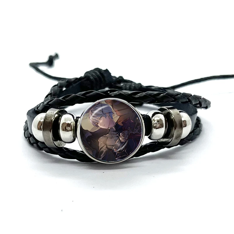 Project SEKAI Anime Aoyagi Toya Vivid BAD SQUAD Glass Snap Metal Bead Bracelet Black Braided Women Hand Leather Bracelet Gift 6