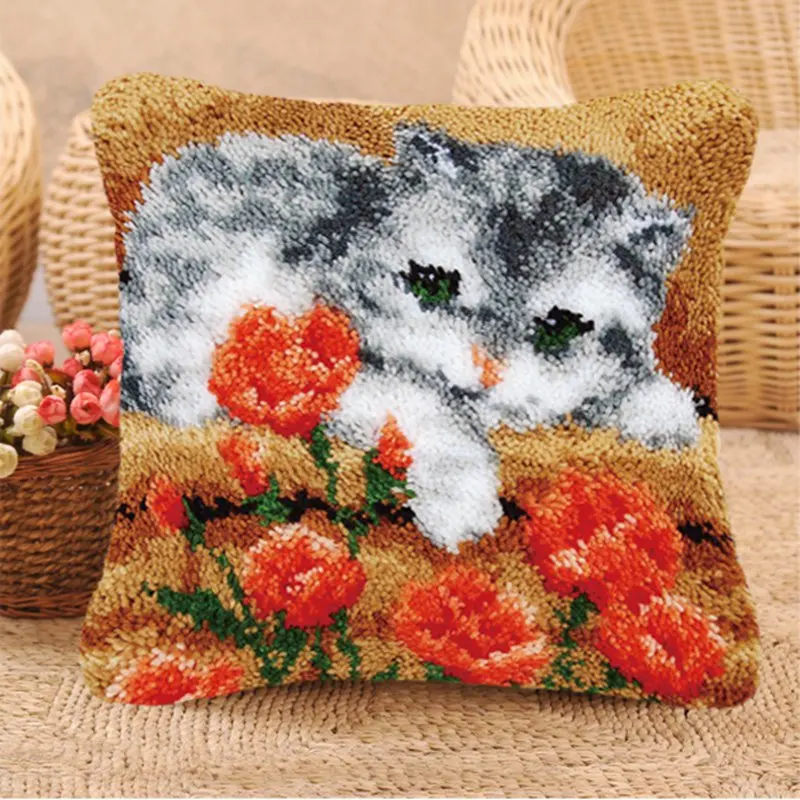 Animals Cushion Smyrna Button Package Latch Hook Throw Pillow Embroidery Pillow Foamiran For Needlework Pillow Embroidery Set images - 6