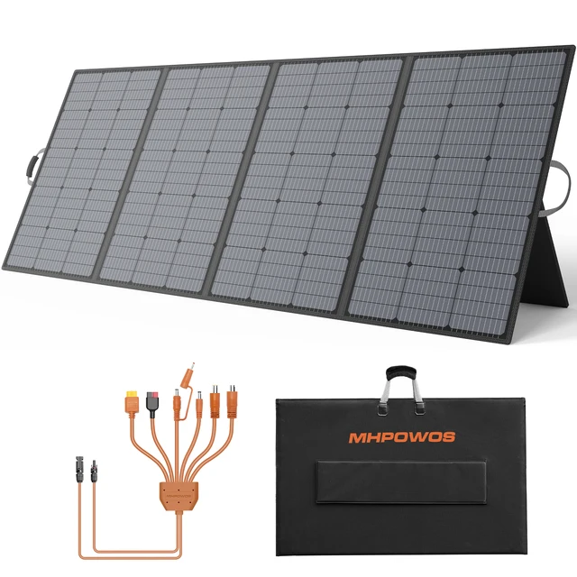 MHPOWOS 400W 220W 110W Panneau solaire portable léger, panneau solaire pliable pour les activités de plein air, étanche IP67 pour camping-car 1