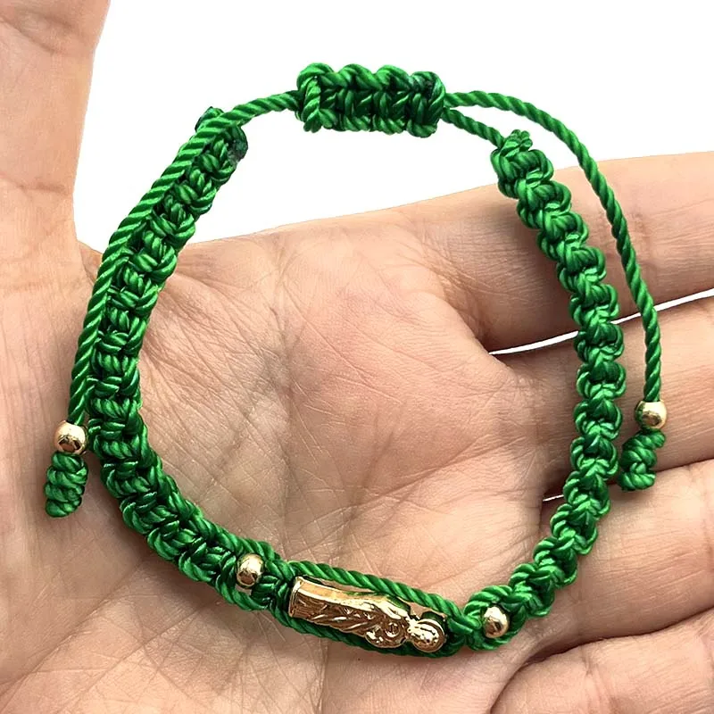 12Pcs Medium Size God Of Wealth Green Nylon Woven Bracelet