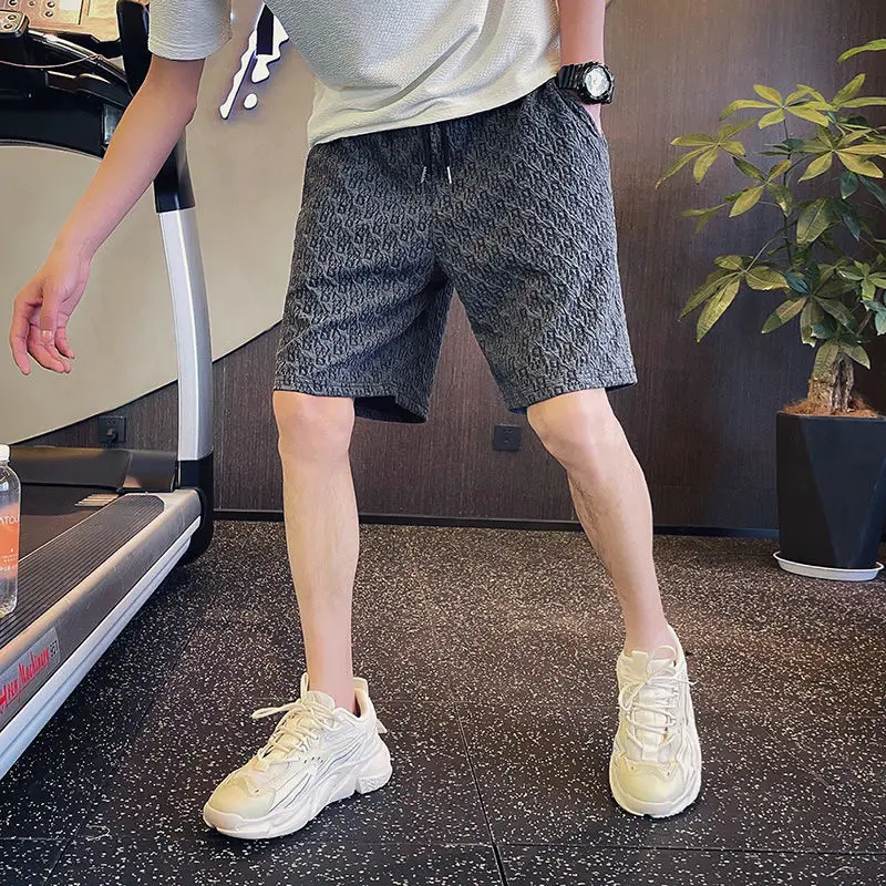 2024 Summer Lightweight Sweat-absorbing Beach Pants Versatile Solid Color Sports Wrinkle Stripe Checkered Split Pants for Men