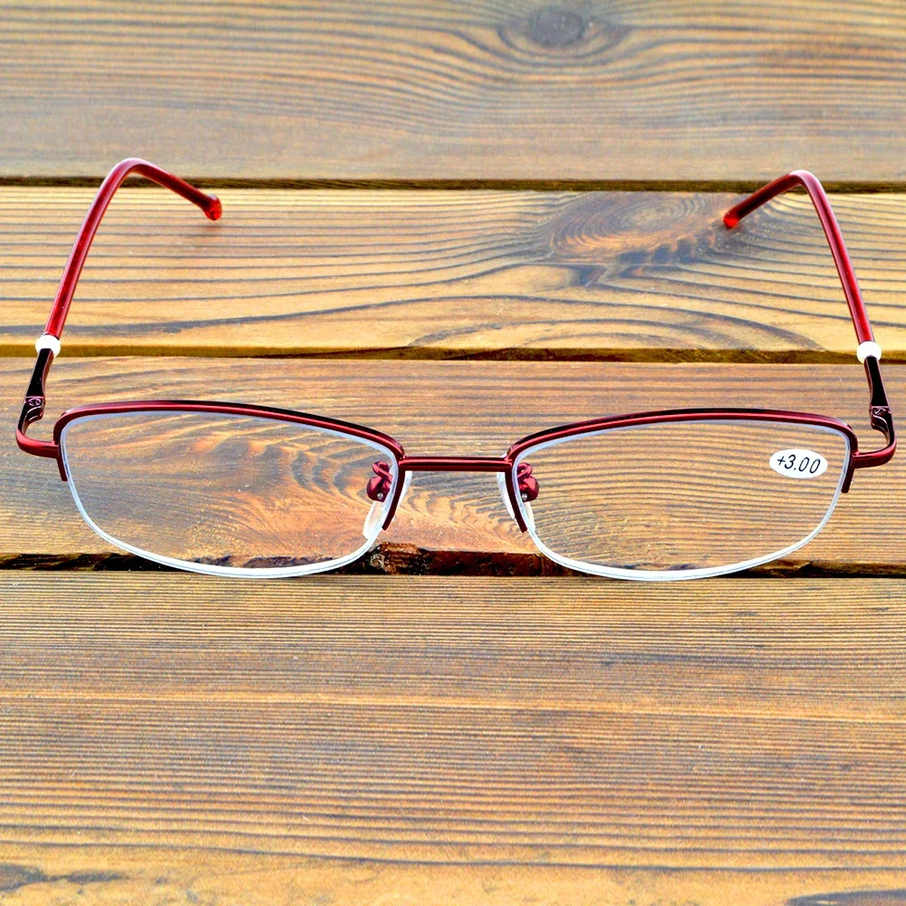 

Half-rim Red Color Frame Rectangle Spectacles Coating Lenses See Near N Far Progressive Multi-focus Reading Glasses +0.75 To +4