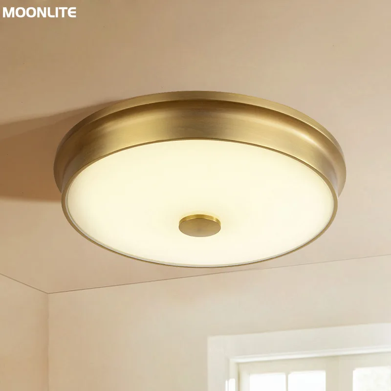 Plafonnier LED Rond et Simple de Style Américain, Lumière Dorée et Chaude, Luminaire Moderne Idéal pour un Salon, une Chambre à Coucher ou un Allée