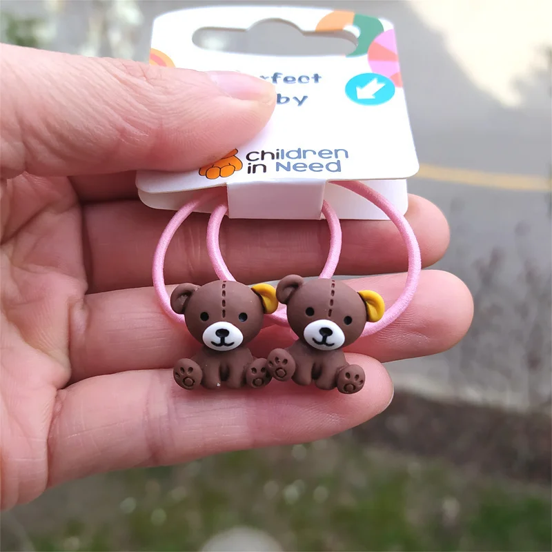 2PCS Neue Nette Bär Prinzessin Headwear Kinder Elastische Haar Bands Kinder Cartoon Seile Mädchen Zubehör Baby Kopfschmuck – Detail 2