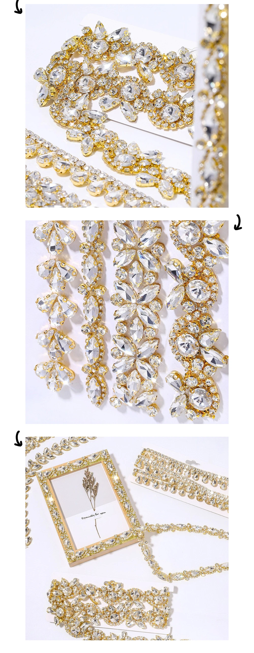 QIAO Kristall-Strass-Kettenbesatz, Bandband für Brautkleidung, Modeaccessoires, Basteln, DIY-Dekoration – Detail 3