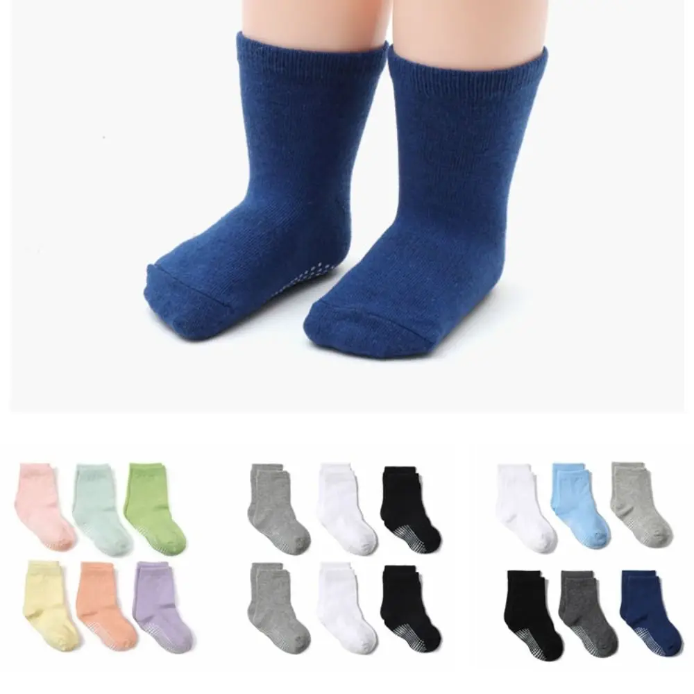 6Pairs Dispensing Baby Cotton Socks Non-slip Breathable Toddle Short Tube Socks Solid Color Autumn Spring Infant Socks Children