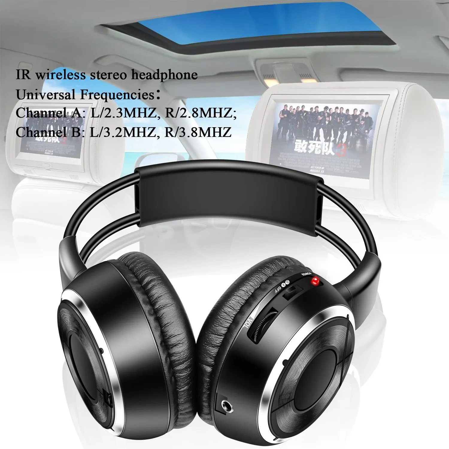 Wireless Headset Infrared Stereo Headset IR Headphone for Roof Dvd or Headrest Dvd Player Two Channels for Car and TV