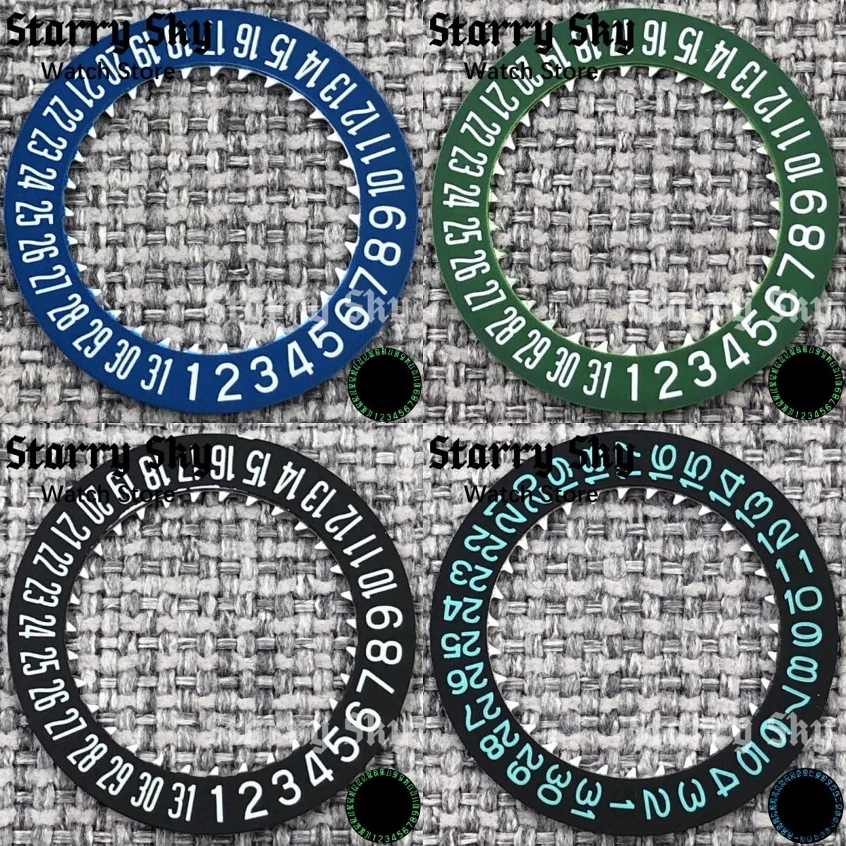 Starry Sky Luminous Date Wheel Watch Calendar Disc in White/Blue/Green/Black