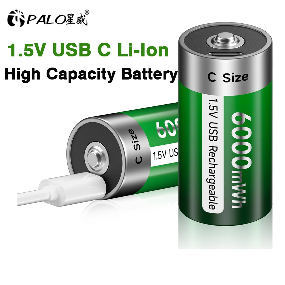 Palo 1 5v c size rechargeable battery type c usb port 6000mwh r14 lr14