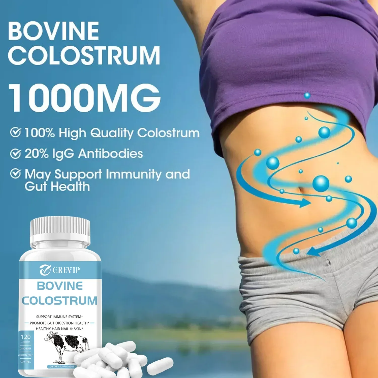 Bovine Colostrum Supplement-20% IgG, for Gut Health, Immune Support, Muscle Recovery